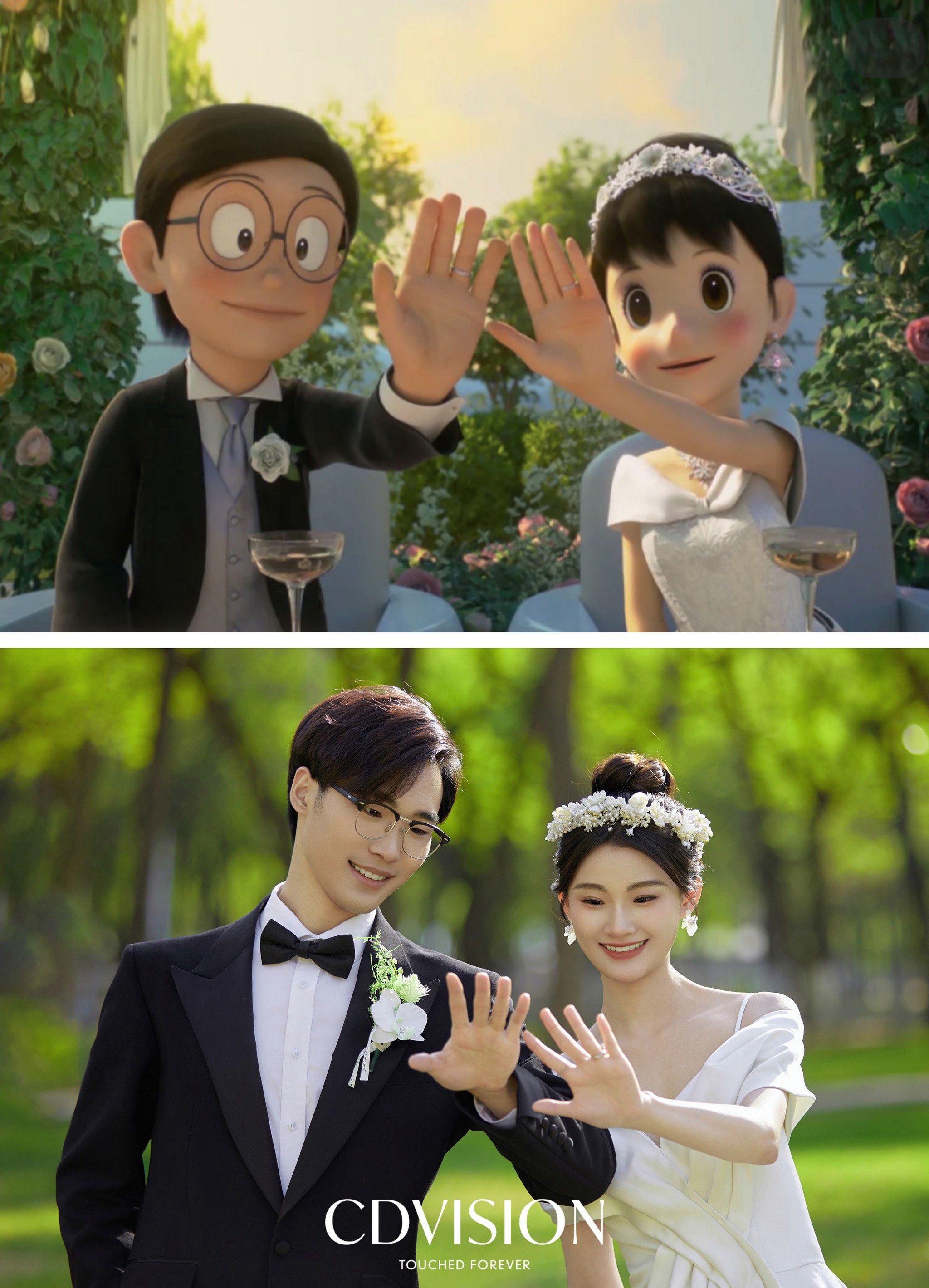 没失望[礼物]拍到了大雄和静香同款动漫婚纱照