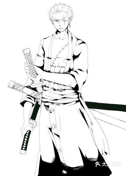 海贼王三刀流路飞三档黑白图漂亮