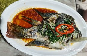 Steamed Silver Fish with Squid Noodles