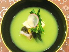 甜豌豆鲜虾鸡蛋汤-九献创意菜·牛排料理(亮马河花园店)