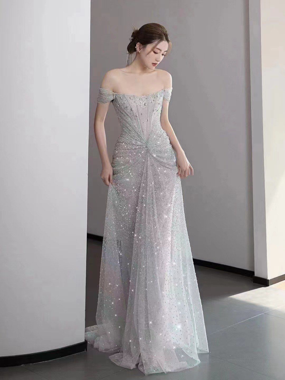 出租晚礼服 #一字肩礼服#新款鱼尾晚礼