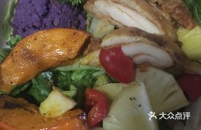 Roasted Chicken Leg and Purple Sweet Potato Salad
