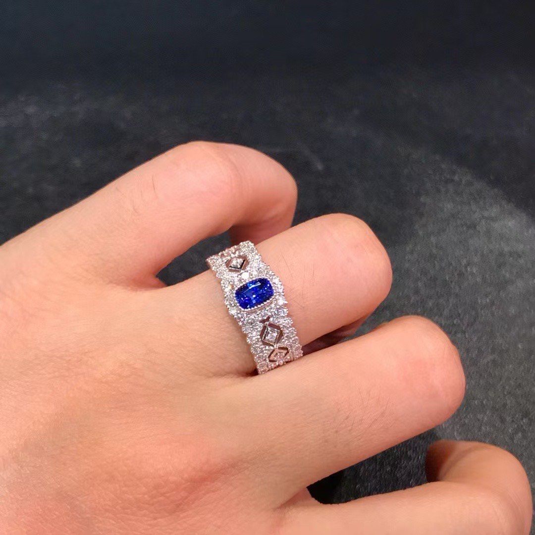 18k白金钻石镶嵌蓝宝石戒指🤩英国精雕