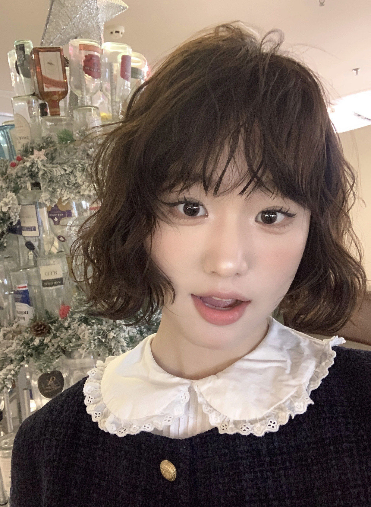 羊毛卷圆脸发型法式刘海短发烫 #复古发