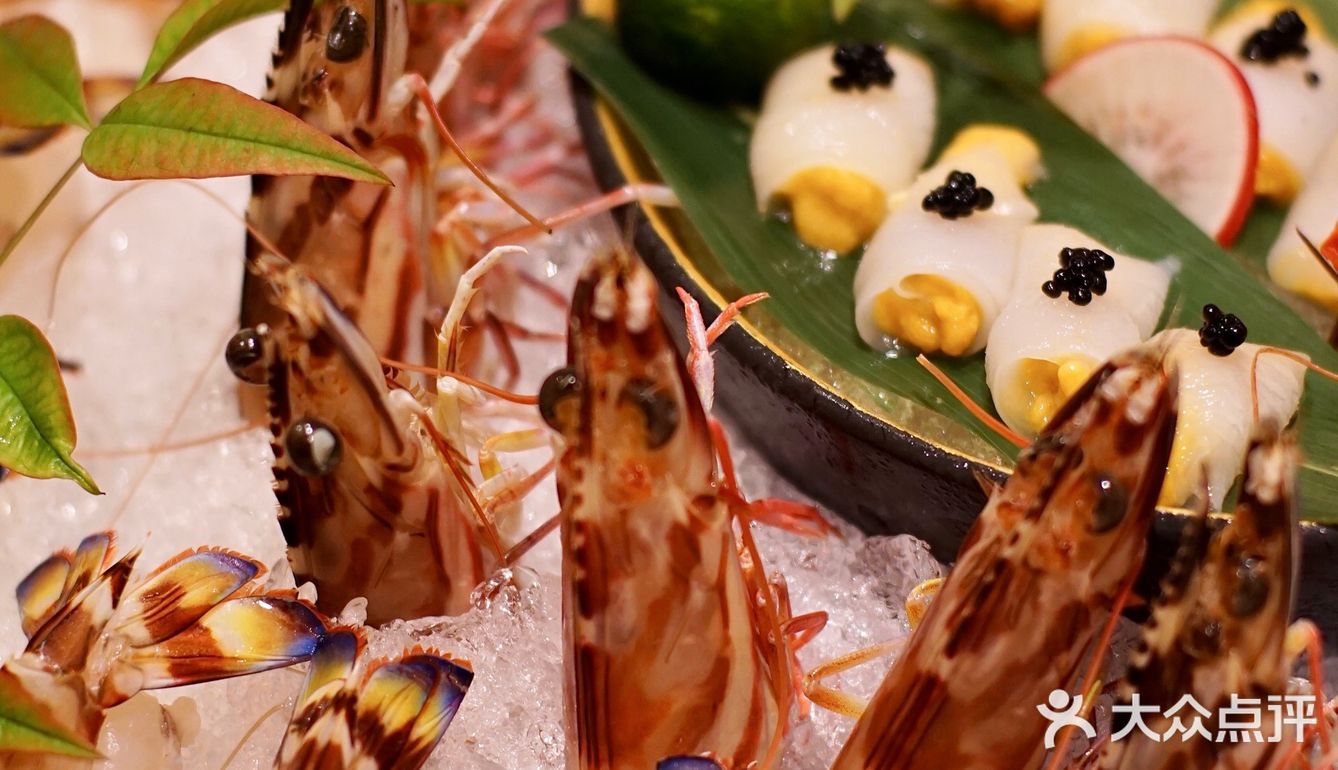 活斑节虾做刺身肉质紧得弹牙亮黄黄拼蓝盈盈的虾尾真漂亮