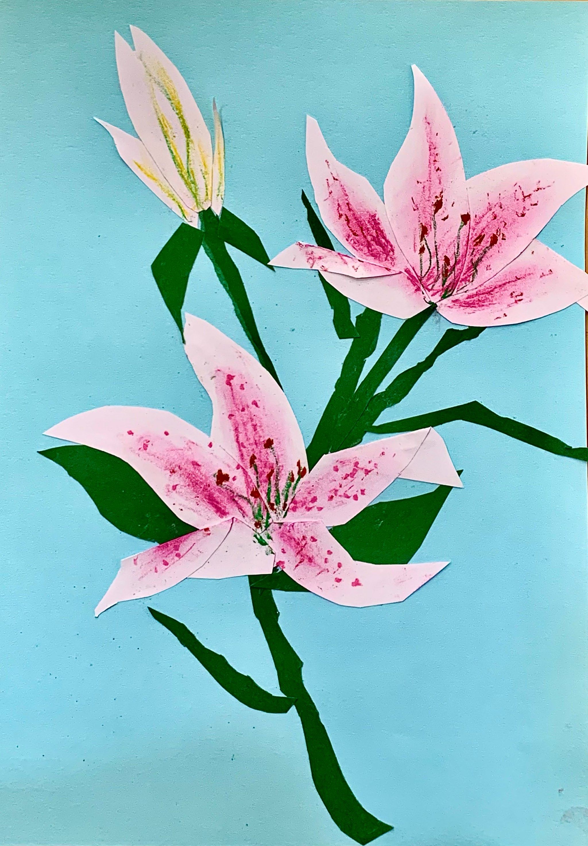 小小的手儿,为百合塑形,花瓣似精灵,胶水似魔法.