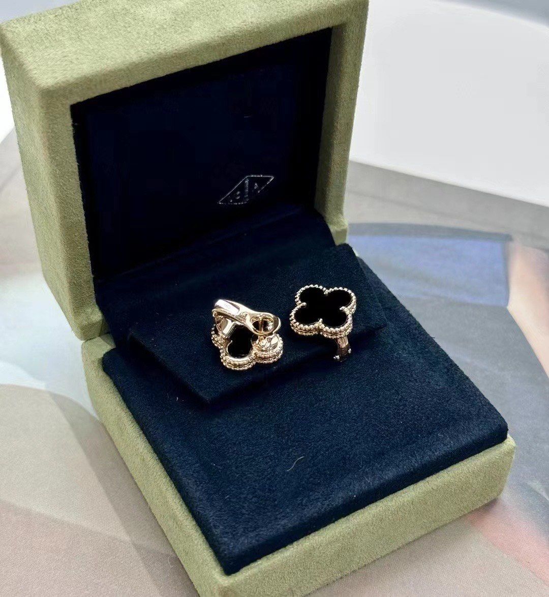 vca  梵克雅宝 四叶草黑花耳钉 黑玛瑙黄