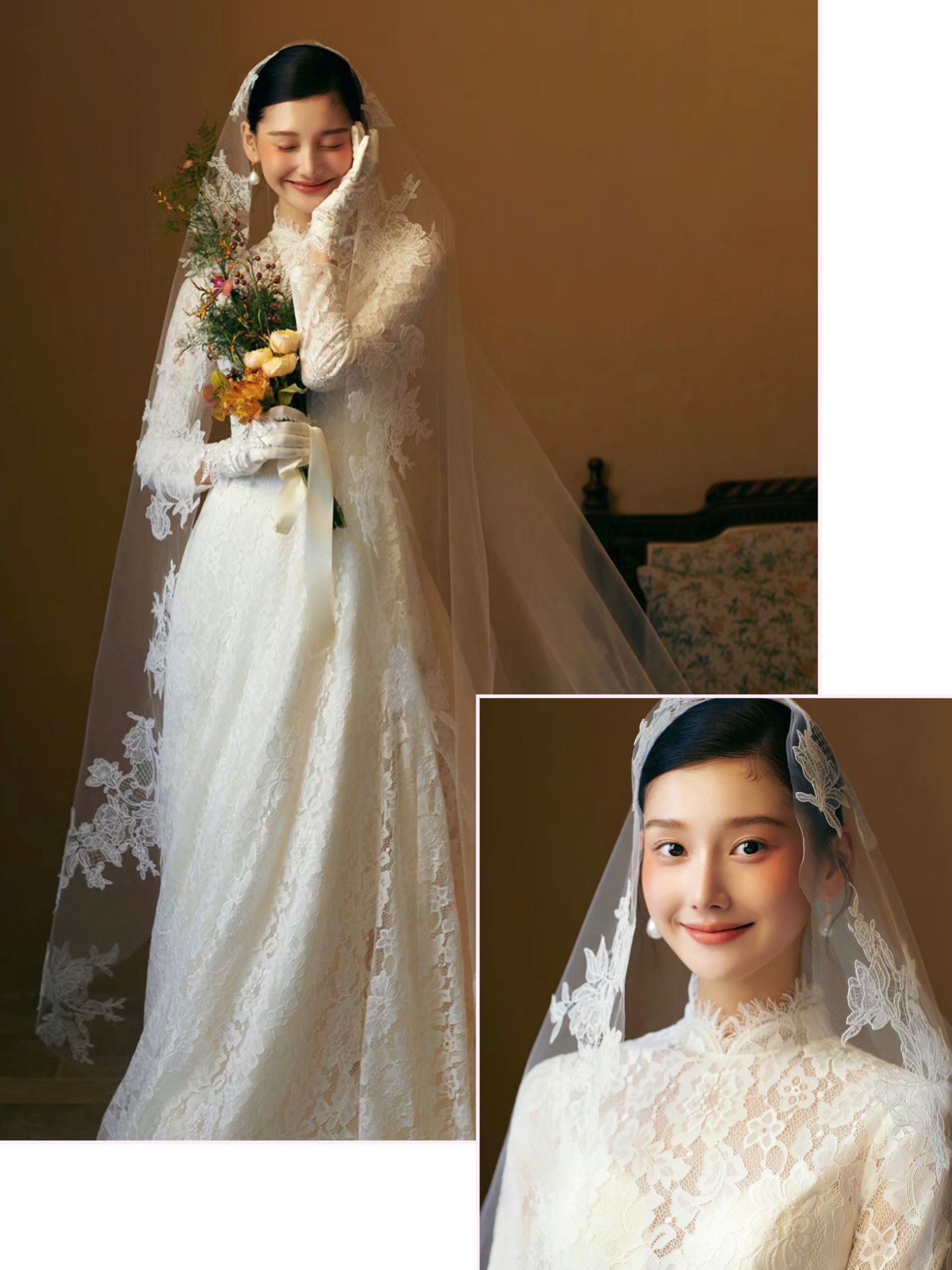 一直在火的复古蕾丝婚纱照