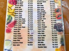 菜单-Jonah's Fruit Shake & Snack Bar