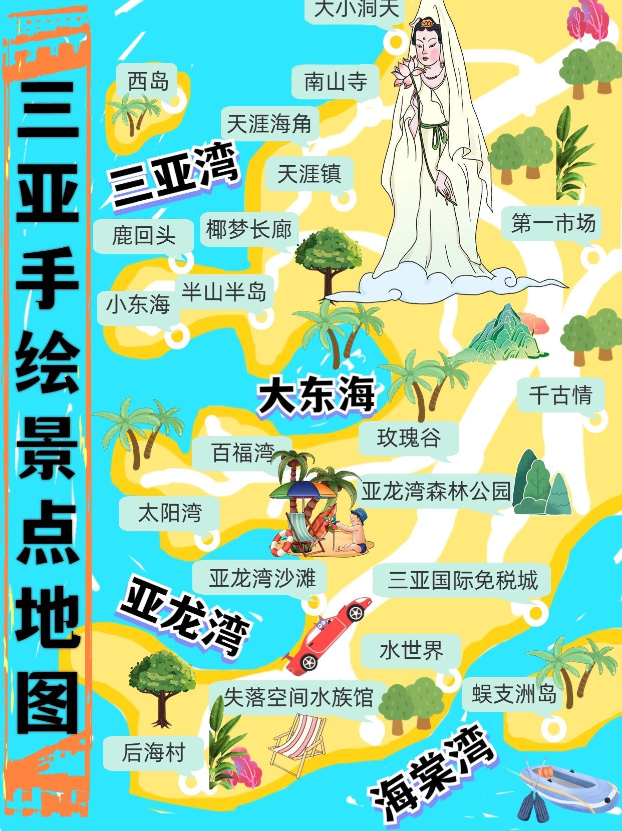 三亚热门景点手绘地图跟着玩就对了