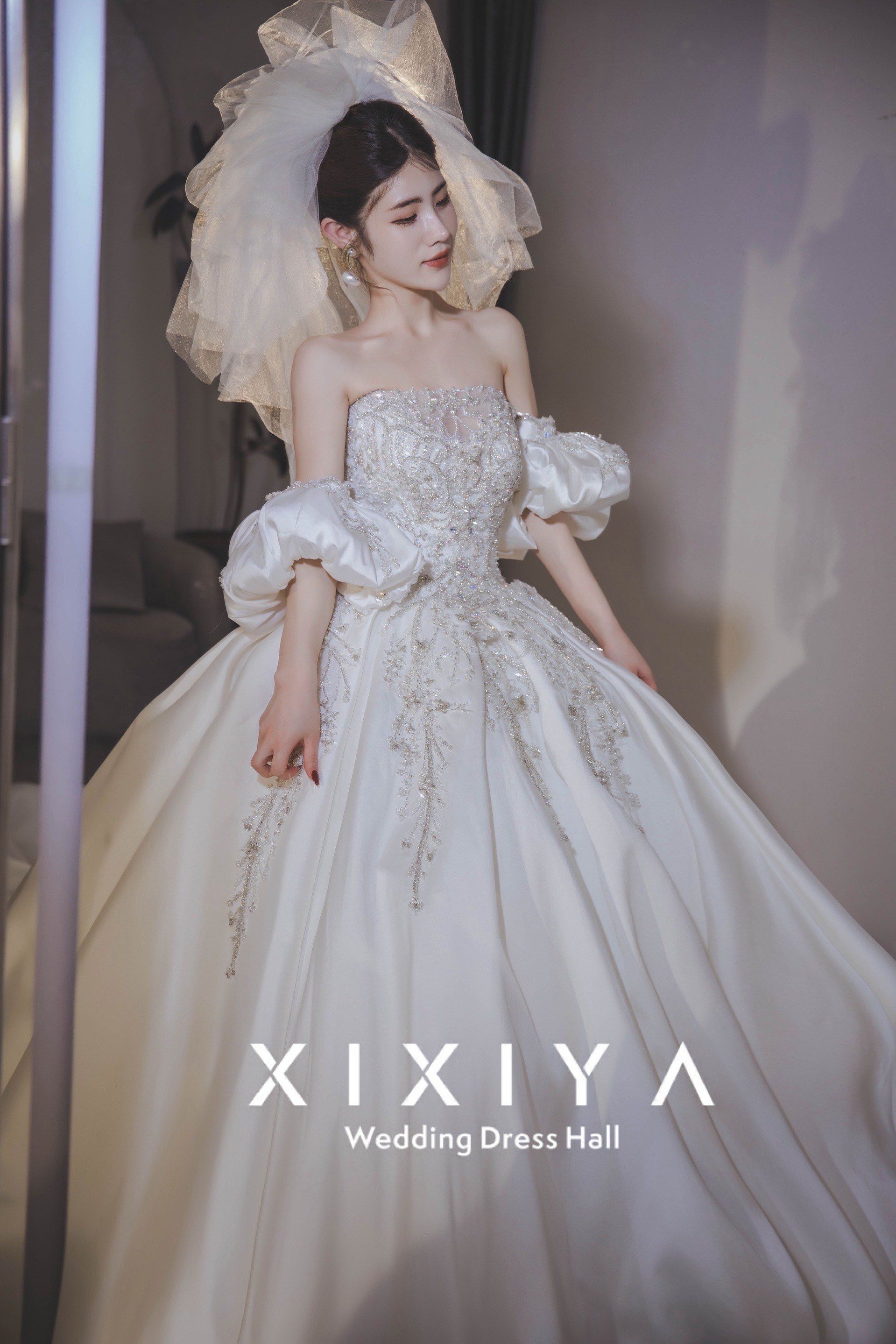 缎闪抹胸婚纱#西西娅婚纱礼服馆#岳阳婚纱