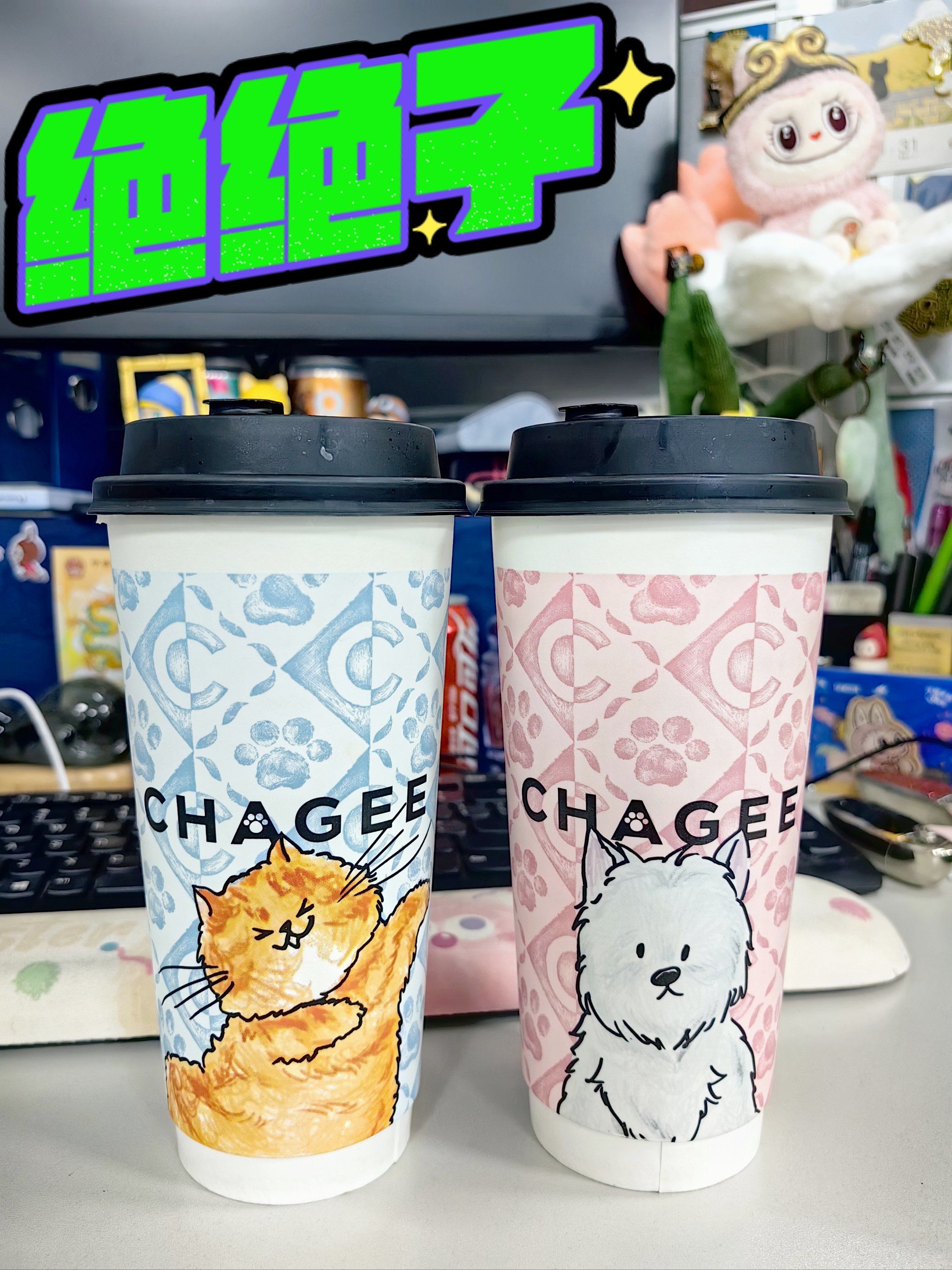 下午有下午联名的奶茶,霸王茶姬联名的可爱宠物,喝完杯子我都没舍得扔