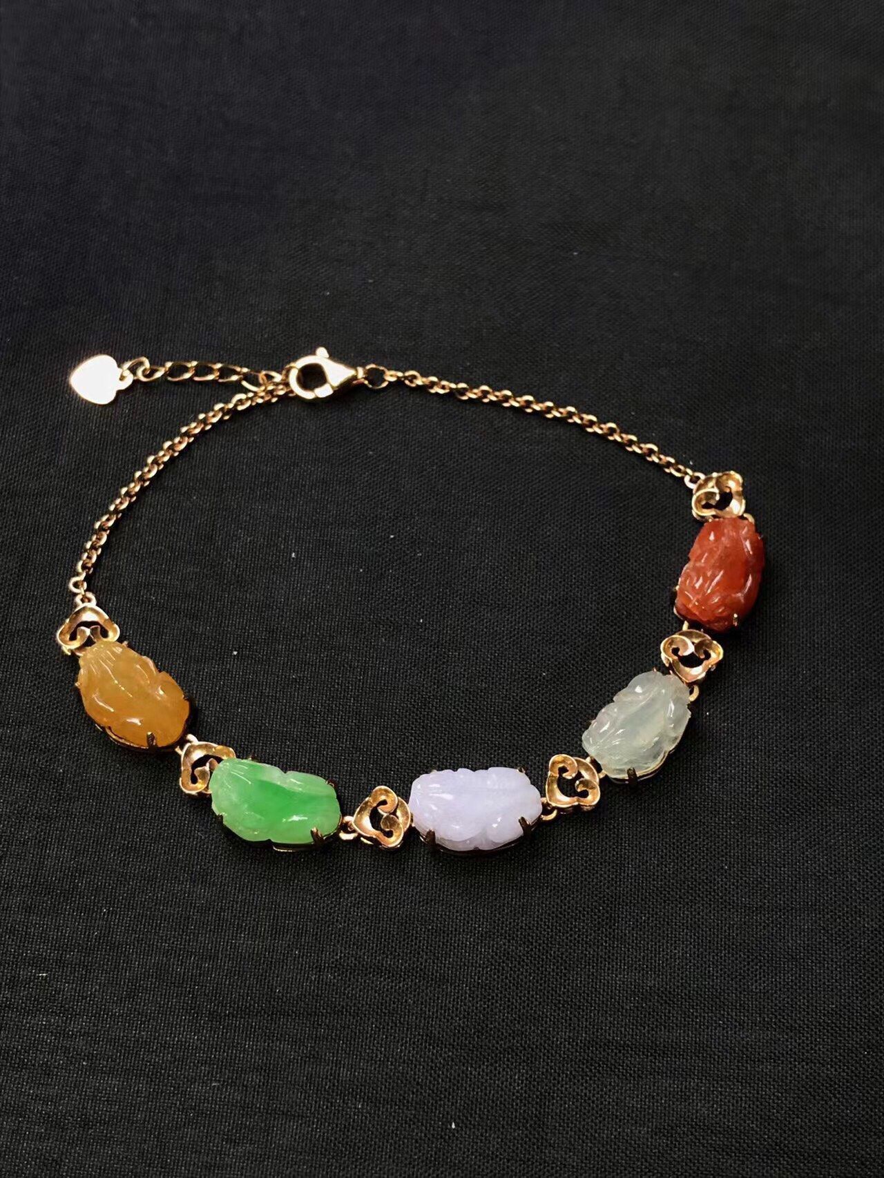 翡翠招财五彩貔貅手链