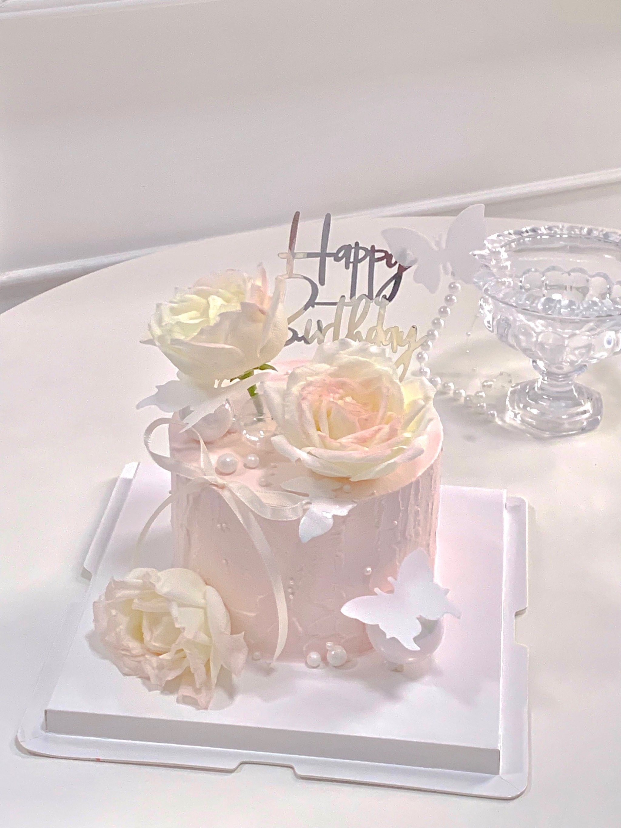 天津ins粉色玫瑰蝴蝶仙女生日蛋糕