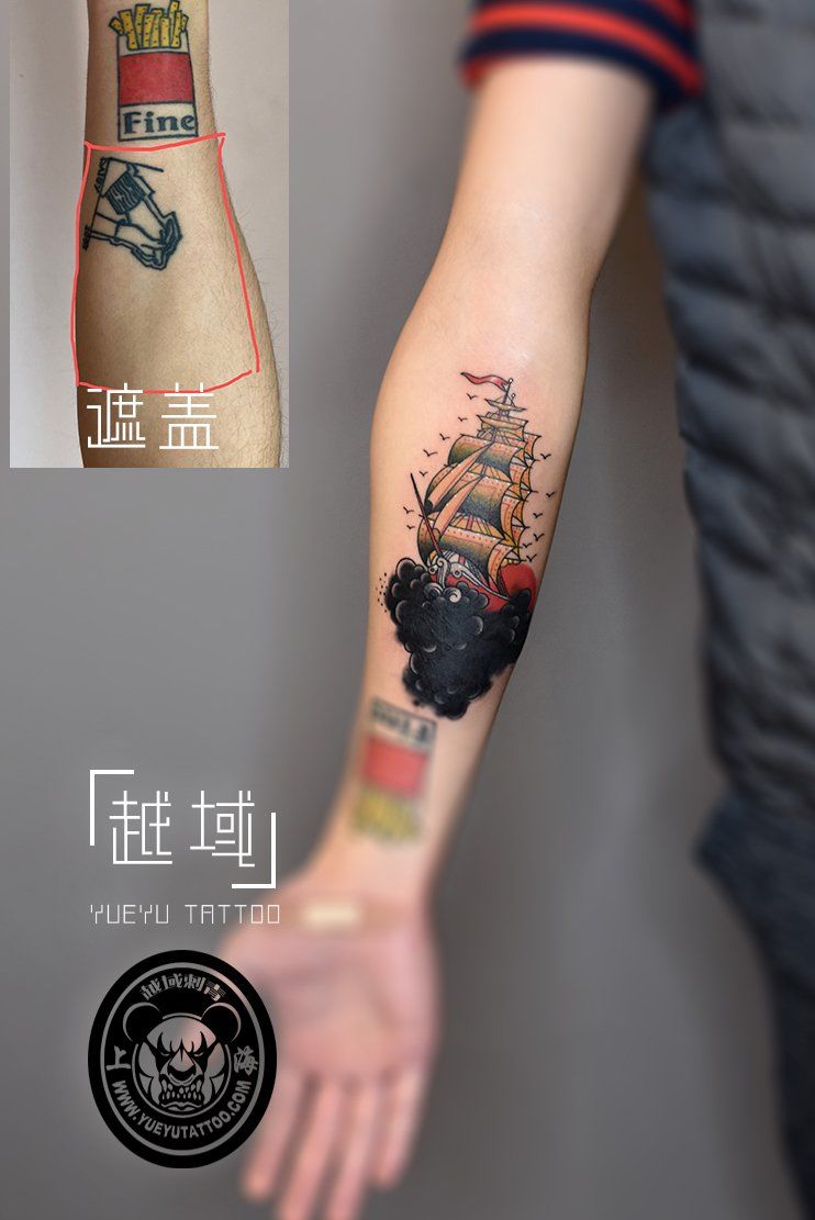手臂帆船纹身图案