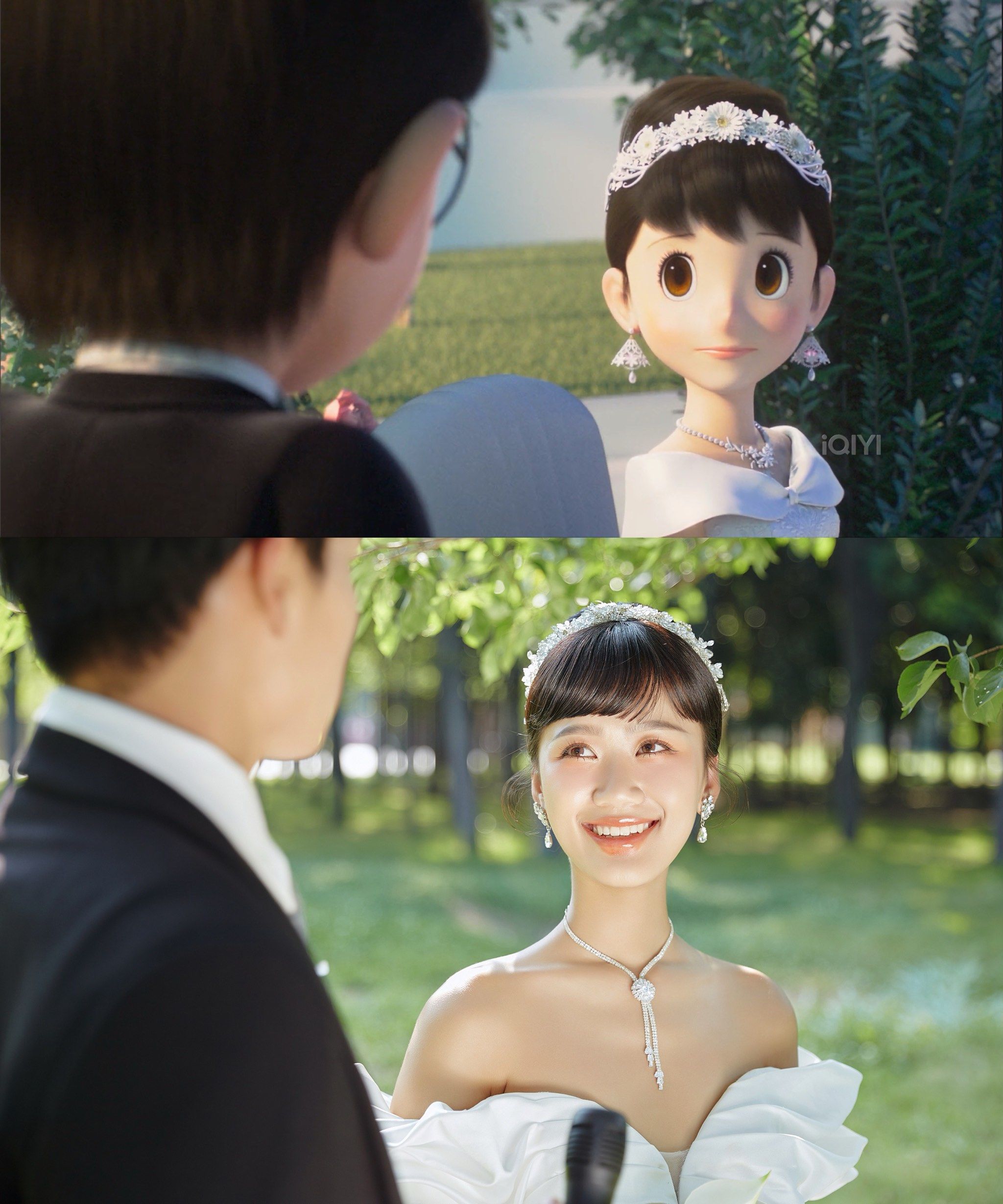 静香童年磕的cp真的成真了\n将幸福又圆满的动漫情节拍进自己的婚纱