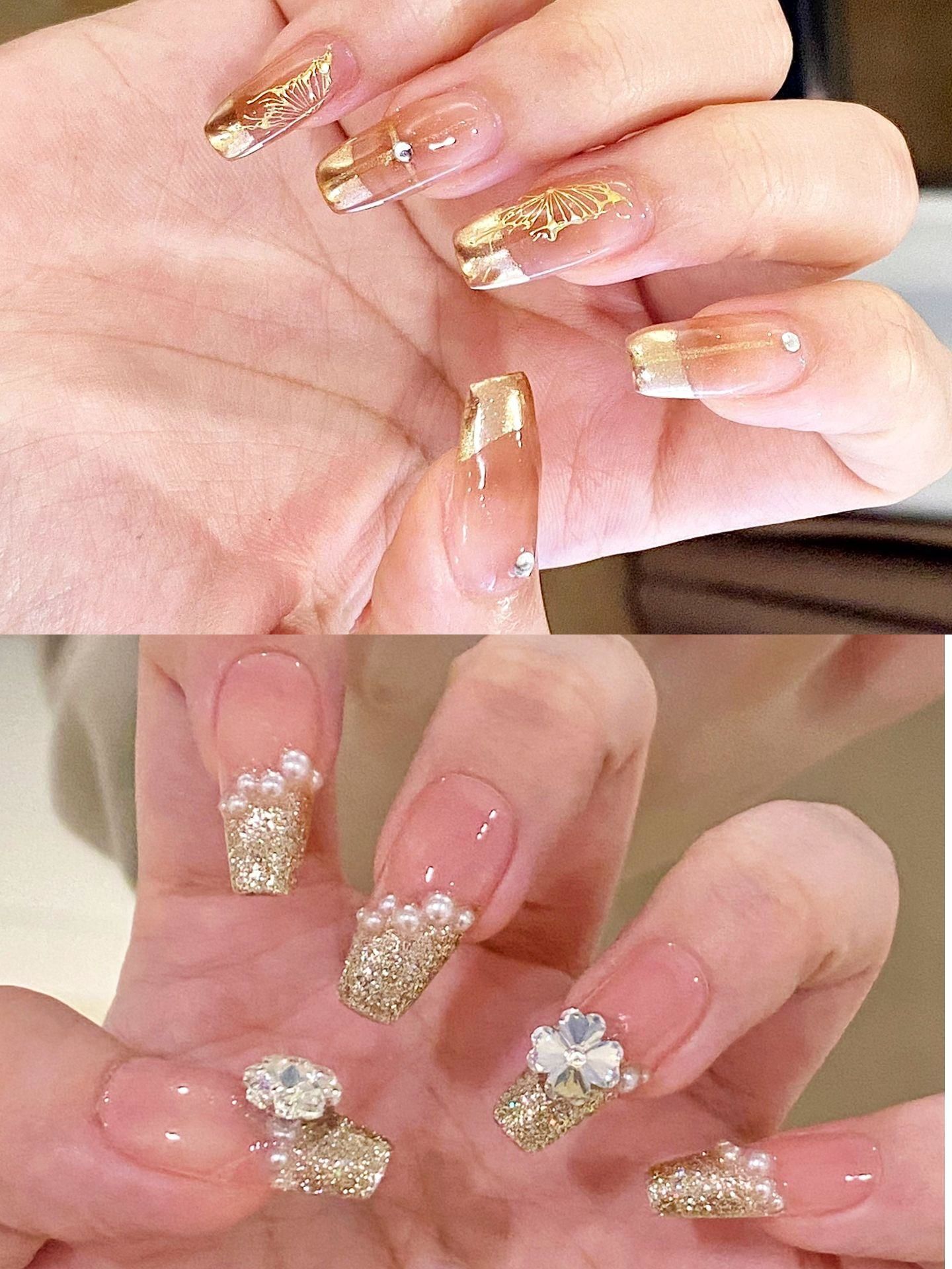 高级款显白金色美甲