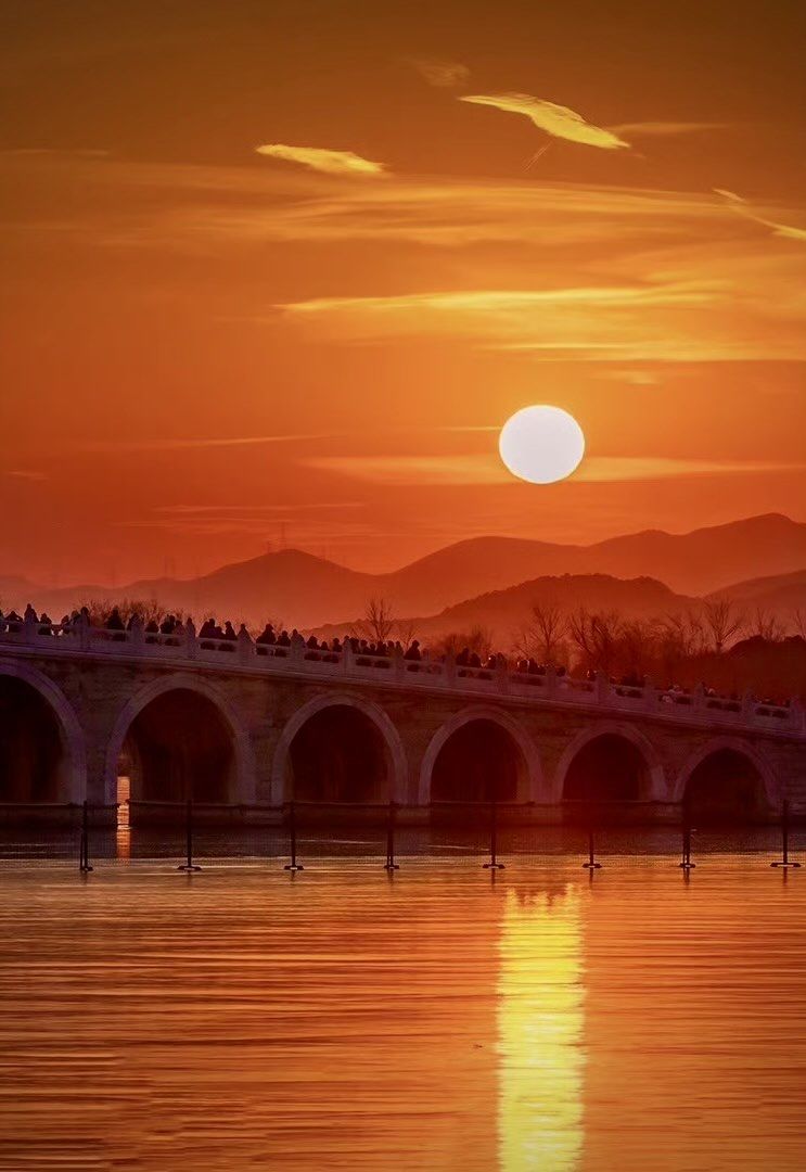 春节颐和园邂逅绝美日落🏮湖映夕阳霞色美