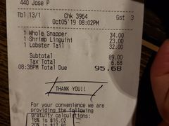 账单-Wahoo's Seafood Bar and Grill Restaurant