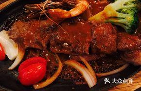 Sizzling Sirloin Steak with Shrimp