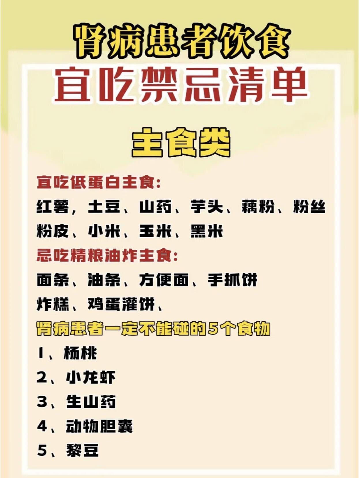 肾病患者饮食,宜吃禁忌清单
