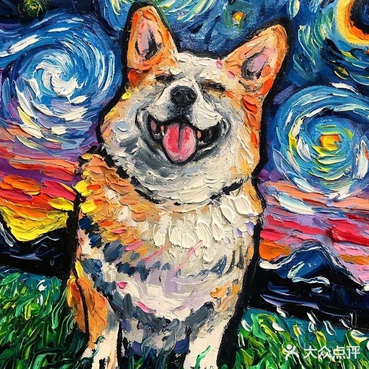 当梵高的《星月夜》遇上可爱的狗子🐶
