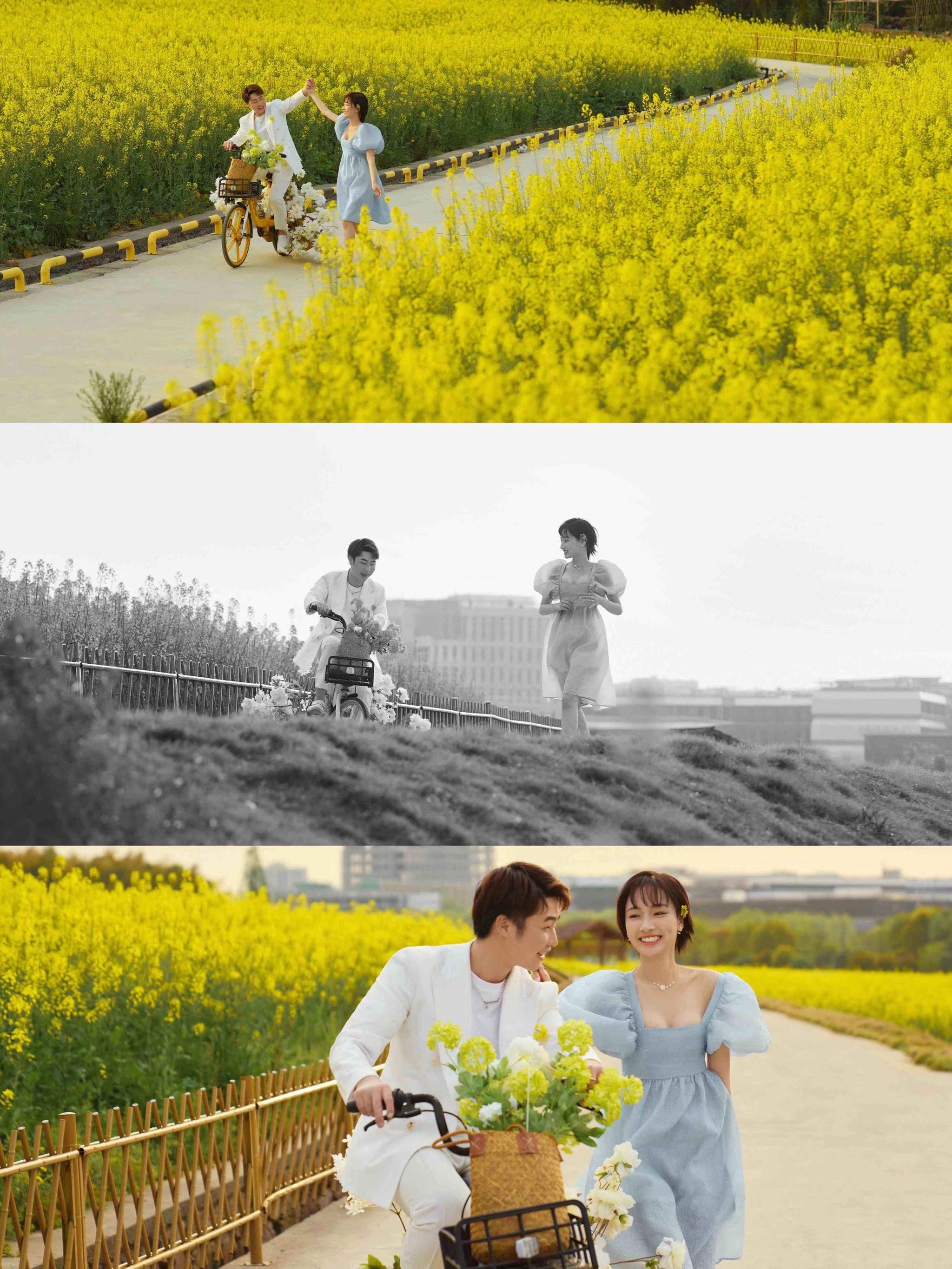春日电影氛围感油菜花婚纱照