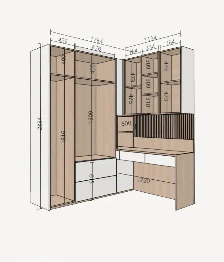 l型衣柜设计图(附带详细尺寸)