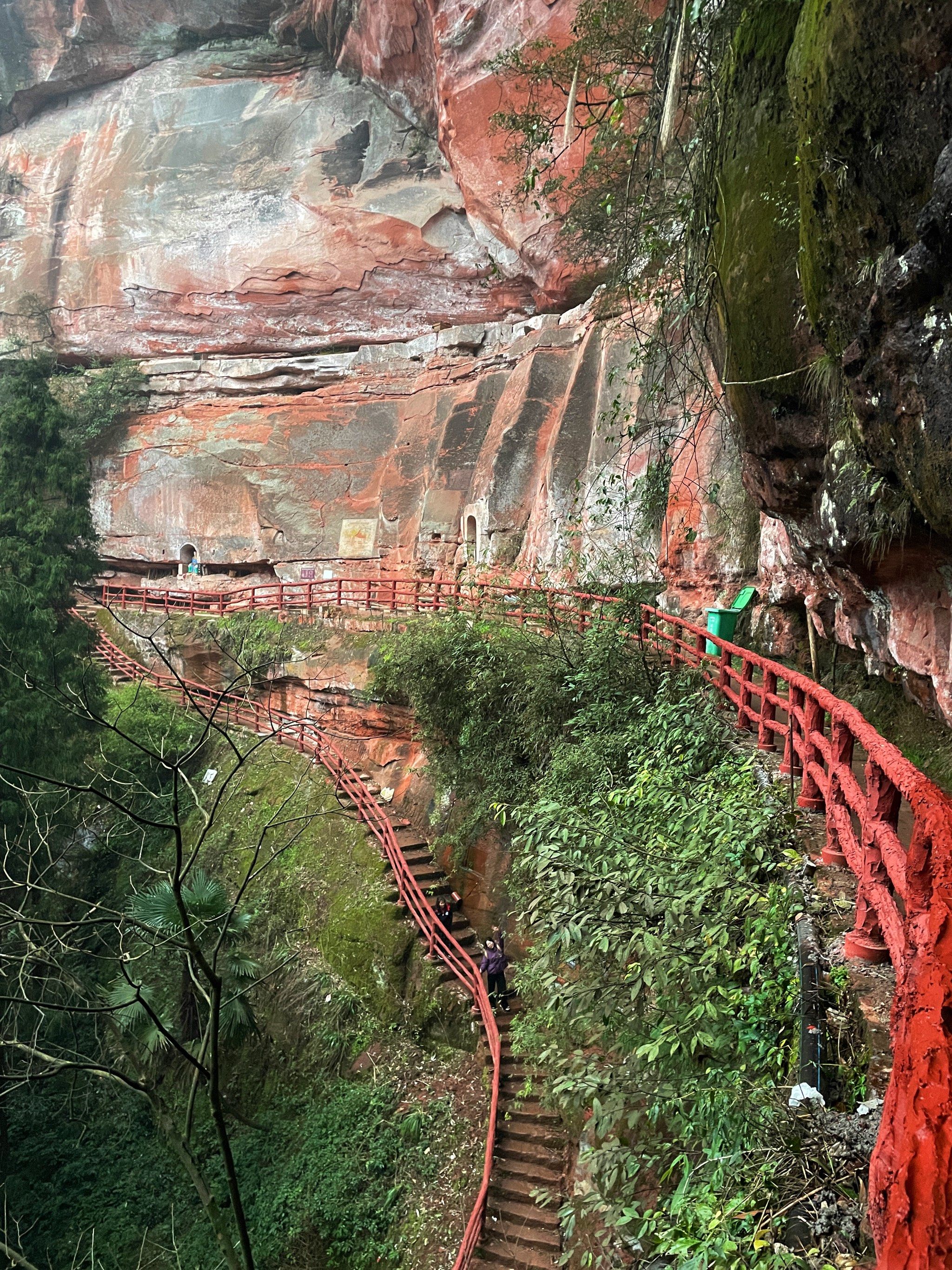 大圆洞森林公园位于江津区,
典型的丹霞地貌,
绿色的植被,朱砂