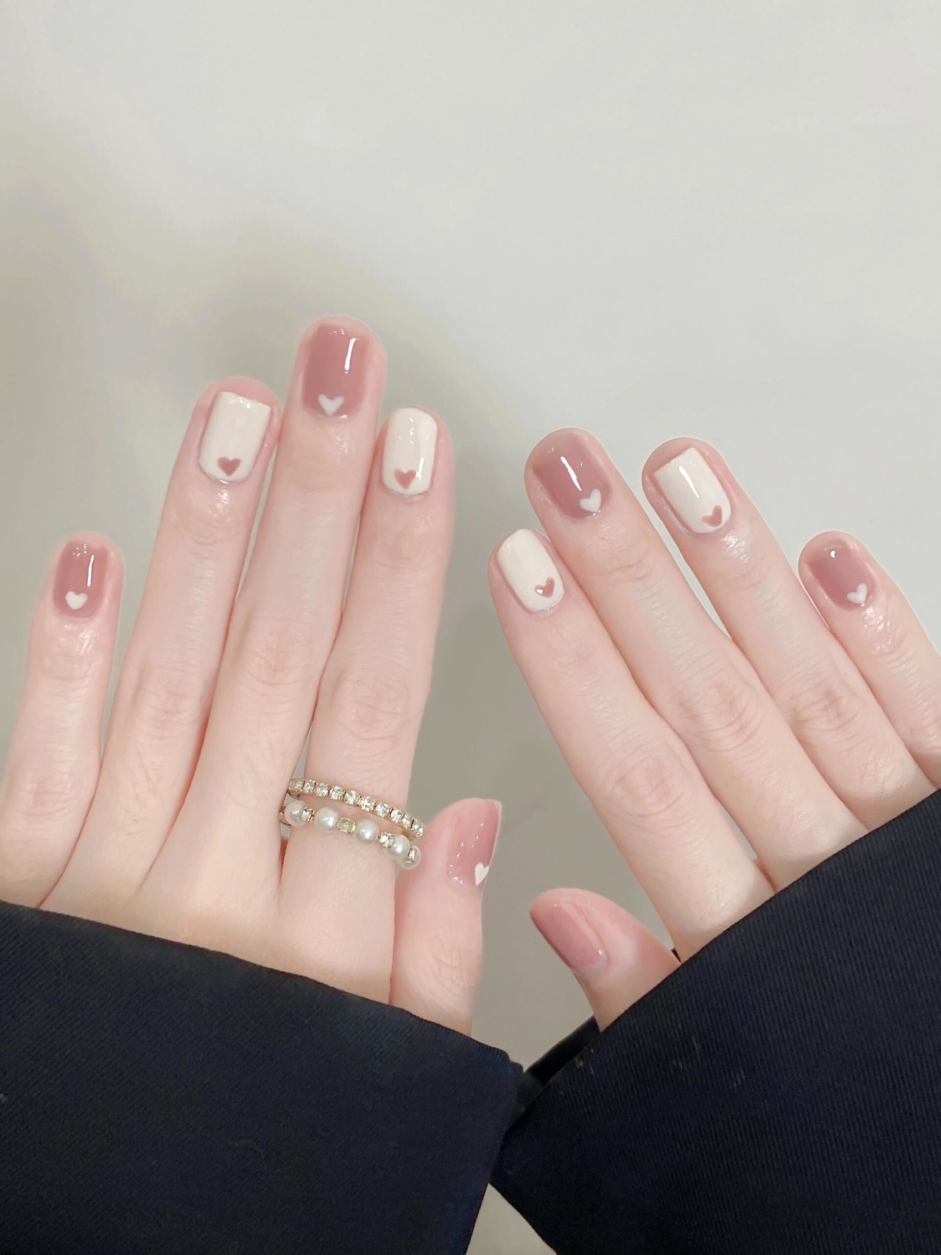 清冷白月光爱心美甲