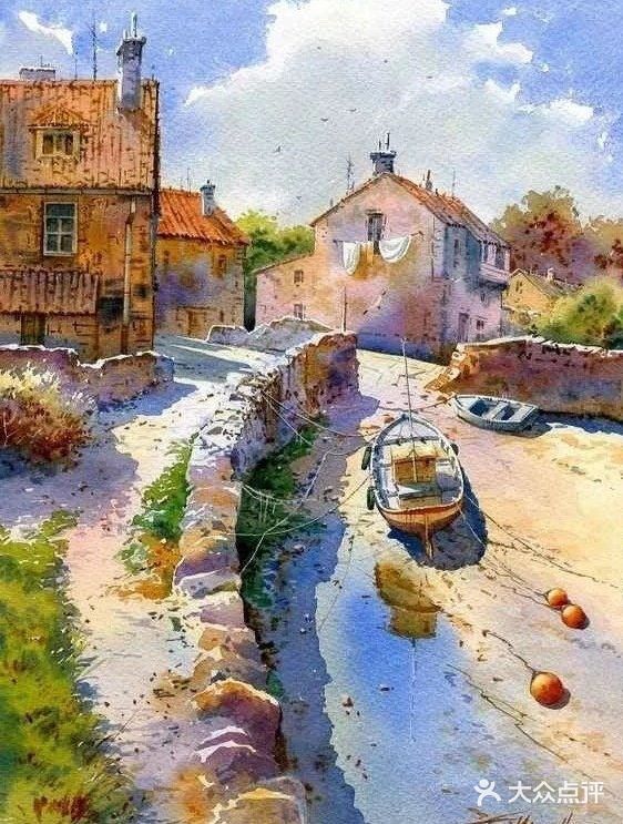 水彩下的静谧水乡村落惹人爱[加油]