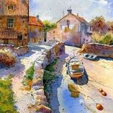 水彩下的静谧水乡村落惹人爱[加油]