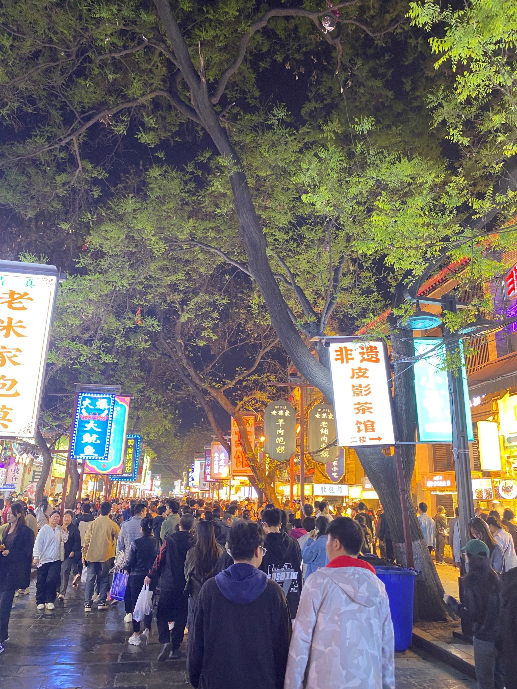 今天我们去了大西安的夜市回民街,人山人海