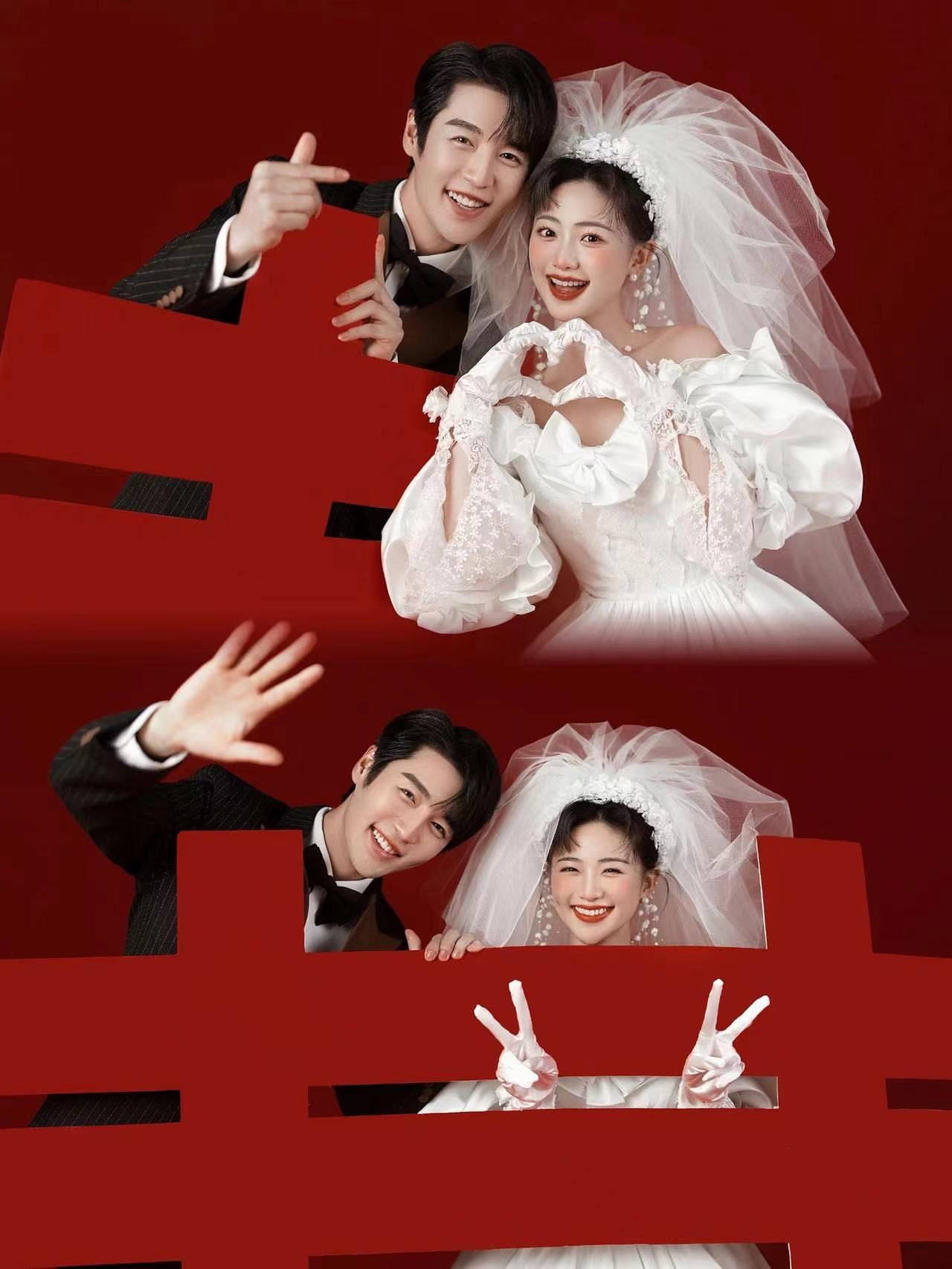 红底婚纱照呀~
不需要复杂的道具和背景
俏皮自然的情绪互动就够