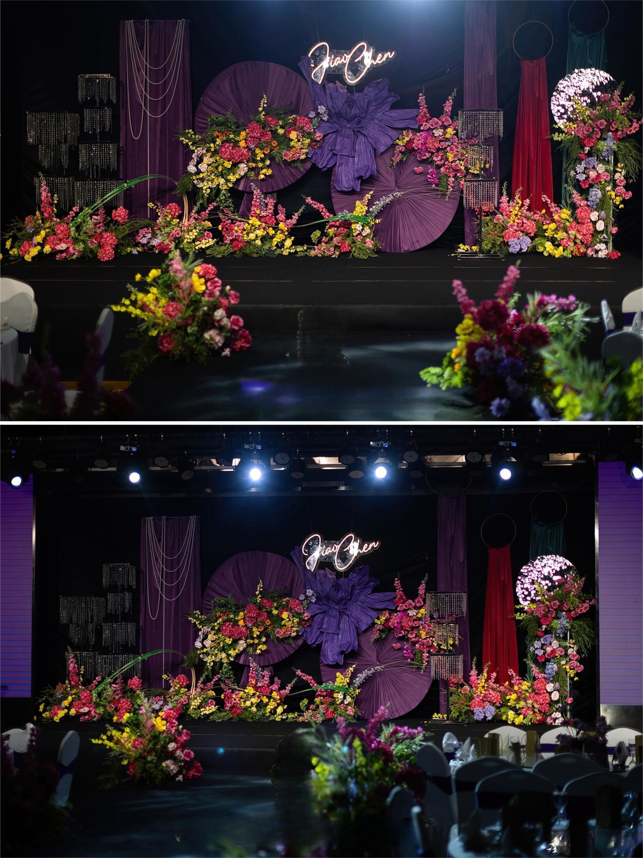 蓝紫色纸制花艺婚礼