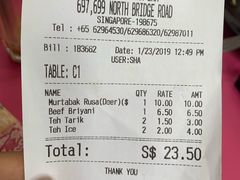 账单-新加坡Zam Zam餐馆