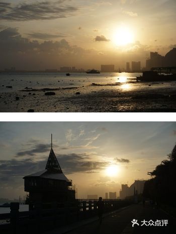 天蒙蒙亮，我沿著濱海路東行，望向遠處，橙色的朝霞染紅