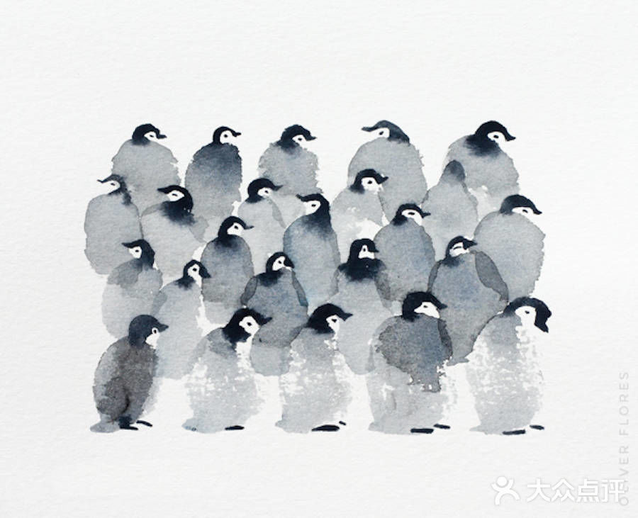 水彩笔中的企鹅🐧，可爱极了[亲亲]！