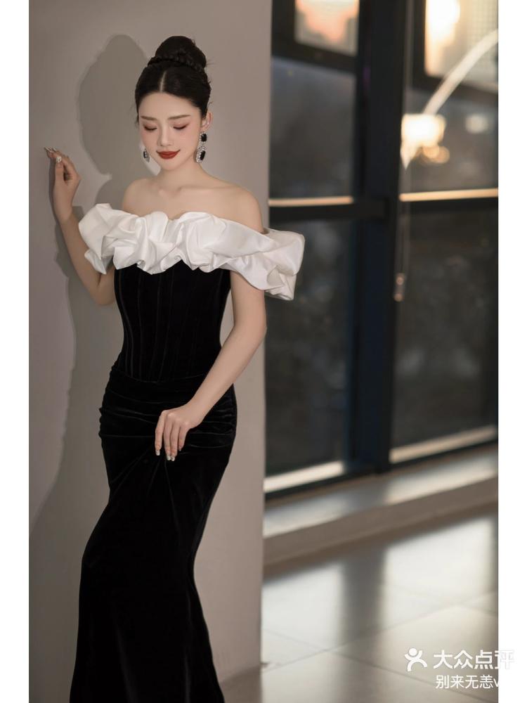 一字肩黑白礼服北京礼服馆