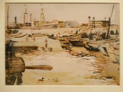 张充仁·水彩画《黄浦码头》（复制品）-上海油画雕塑院