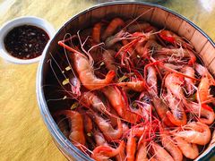 白灼河虾-菠菜美食