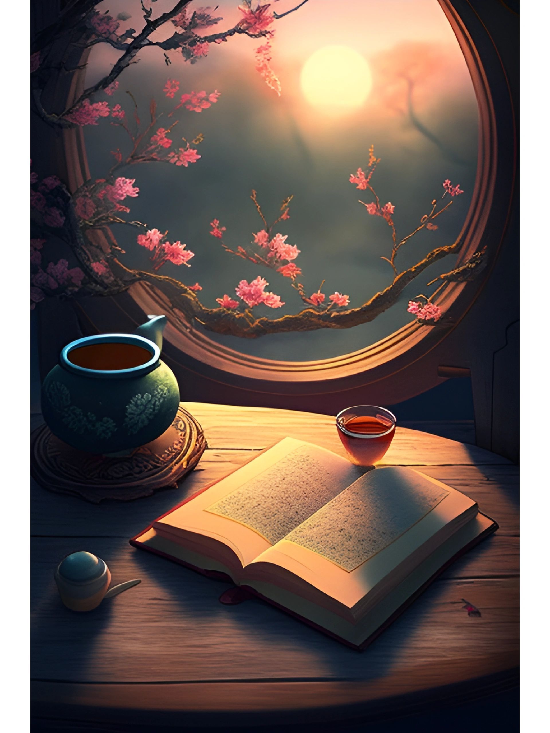 静举菏杯摇冷月,闲敲棋子品清茶