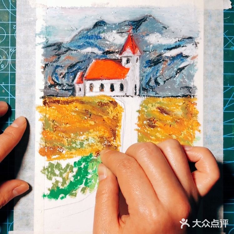 宅家坐地日行三万里，画个冰岛红顶教堂 油画棒是丹可林