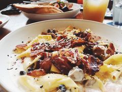 培根蘑菇手工宽面-ROAST coffee & eatery