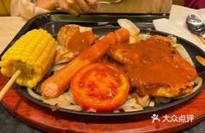 Seven-Spice Pork Cutlet with Honey Chicken Cutlet and Sausage