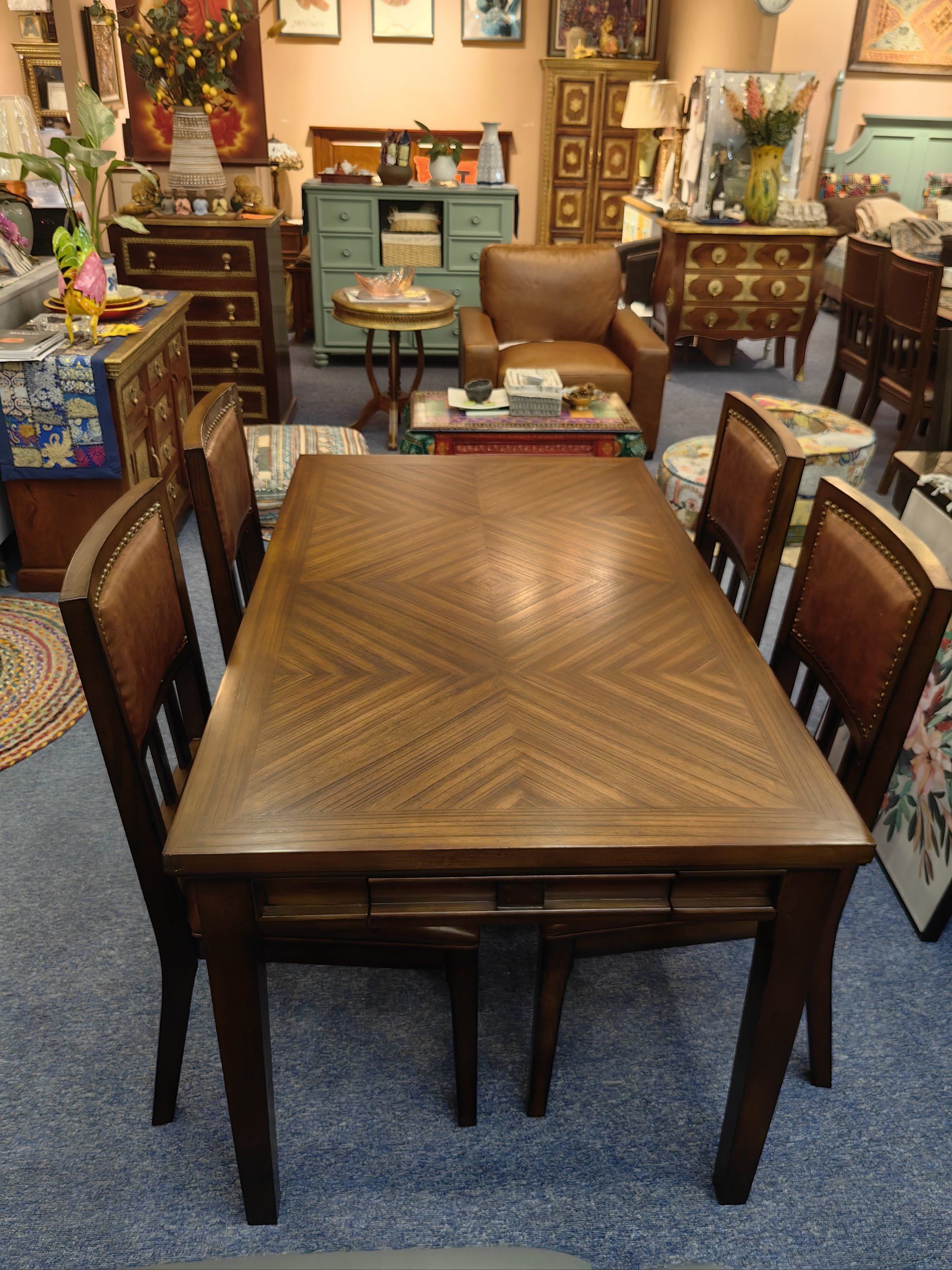 妥妥的美式拼花工艺餐桌,尺寸150@85