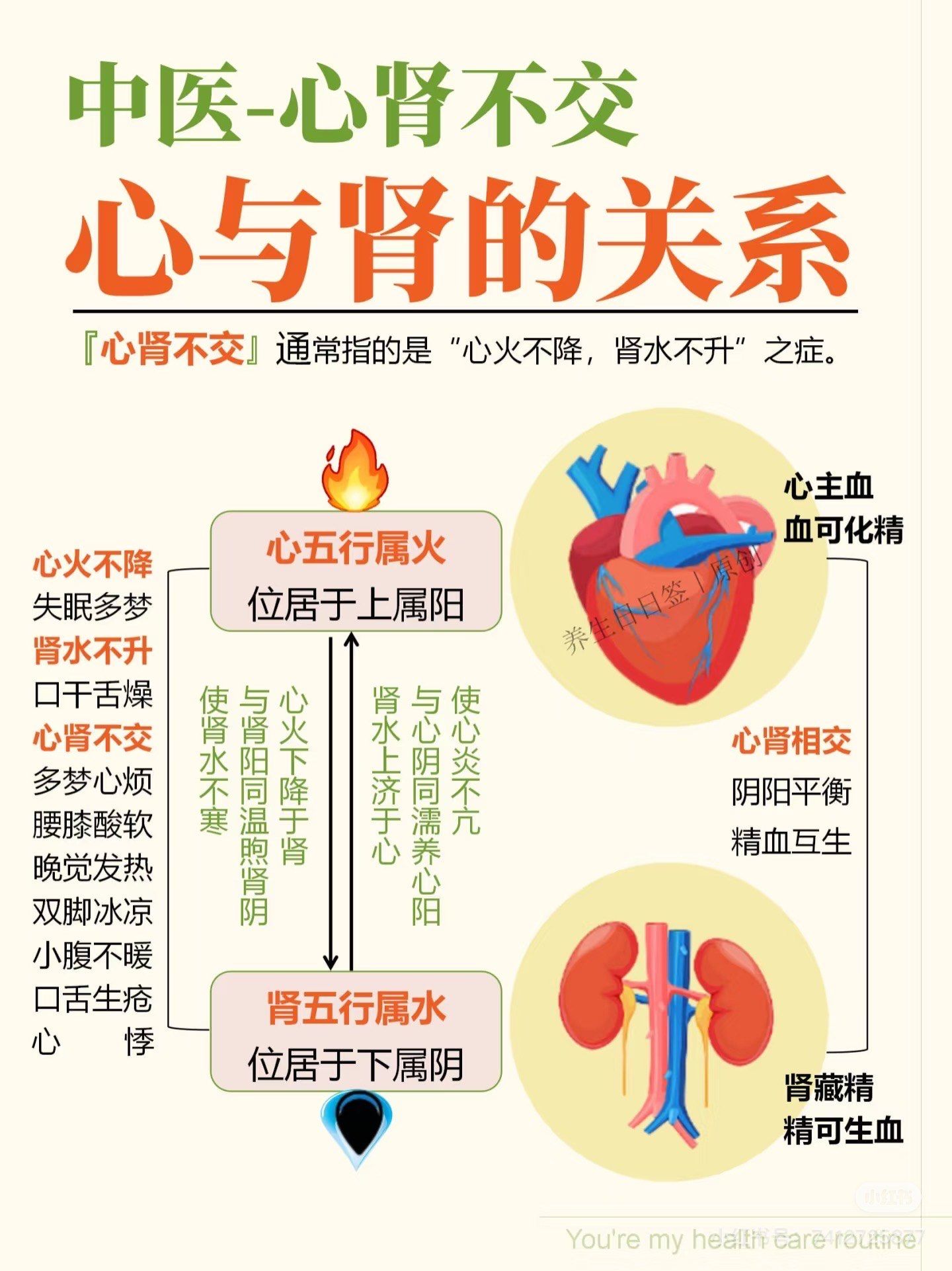 心肾不交通常指的是"心火不降,肾水不升"