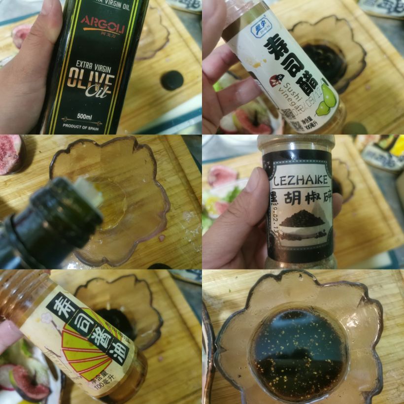 油醋汁:橄欖油,生抽,壽司醋,日本醬油,黑胡椒粒