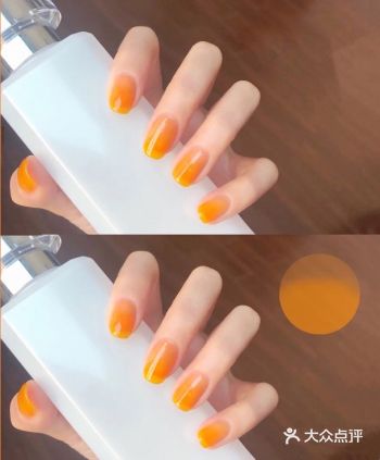 。春夏橘子 汽水果冻渐变美甲