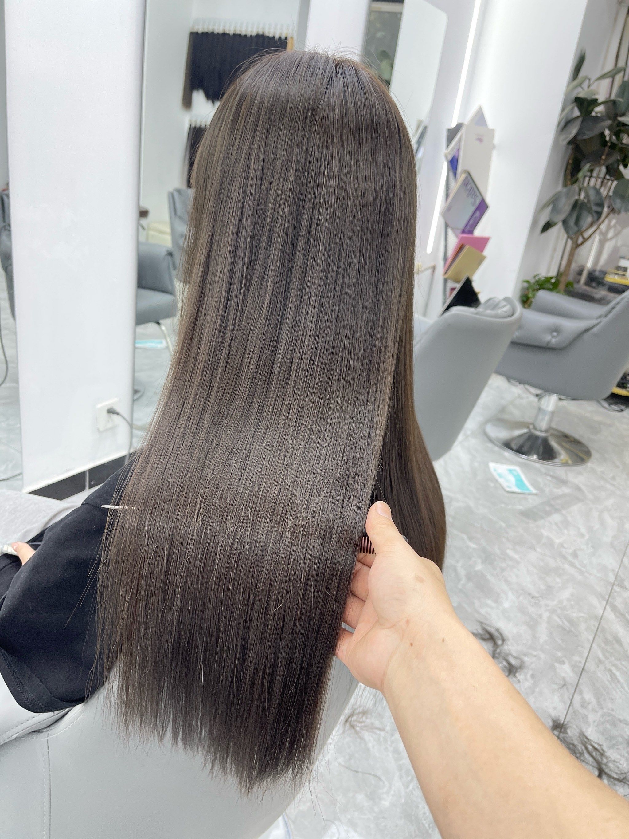 雾感棕羽毛接发